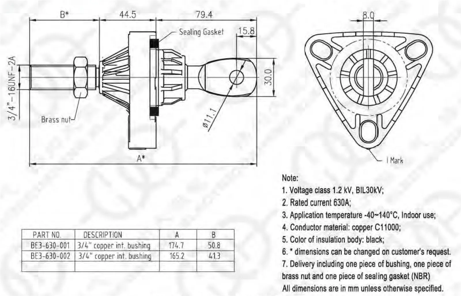 BE3-630-00 Bushing, 630A, 3/4 BE3-630-00 Bushing, 630A, 3/4