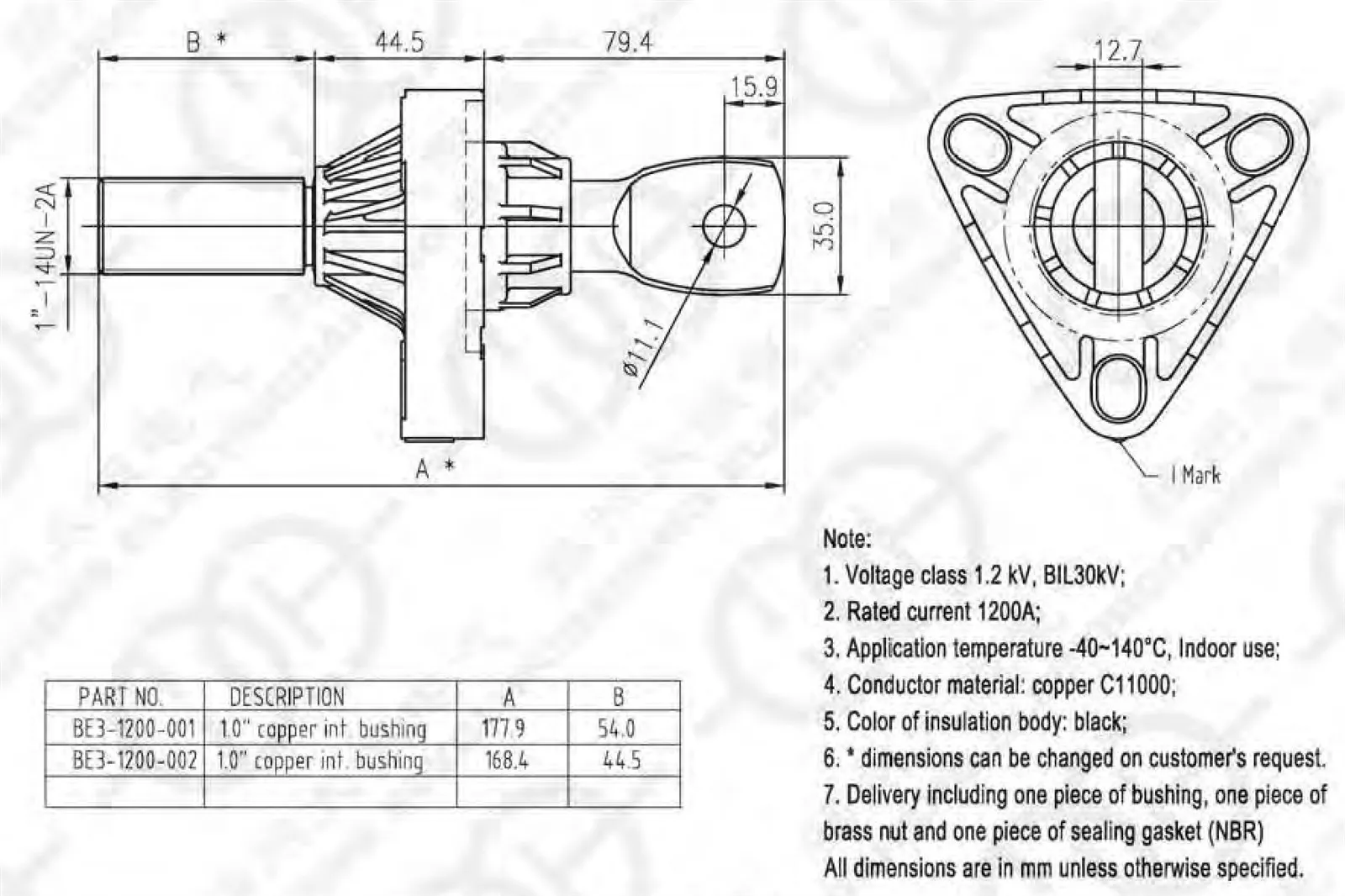 BE3-1200-00 Bushing, 1200A 1.0 BE3-1200-00 Bushing, 1200A 1.0